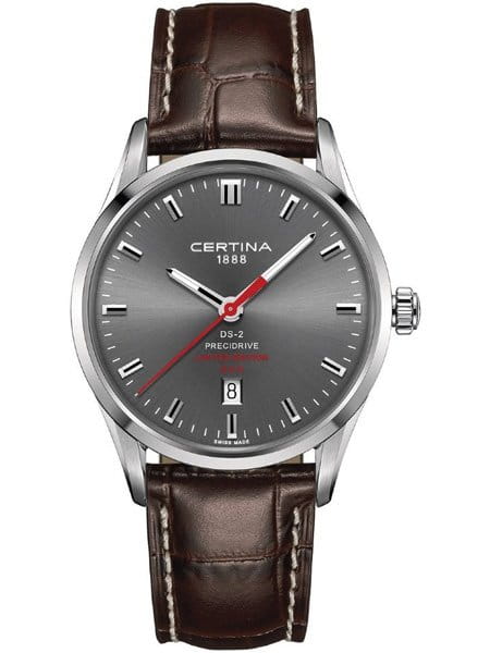 Certina Certina DS-2 C024.410.16.081.10 DS 2 C0244101608110 кварцевые мужские часы серый циферблат, браслет кожаный — вид спереди