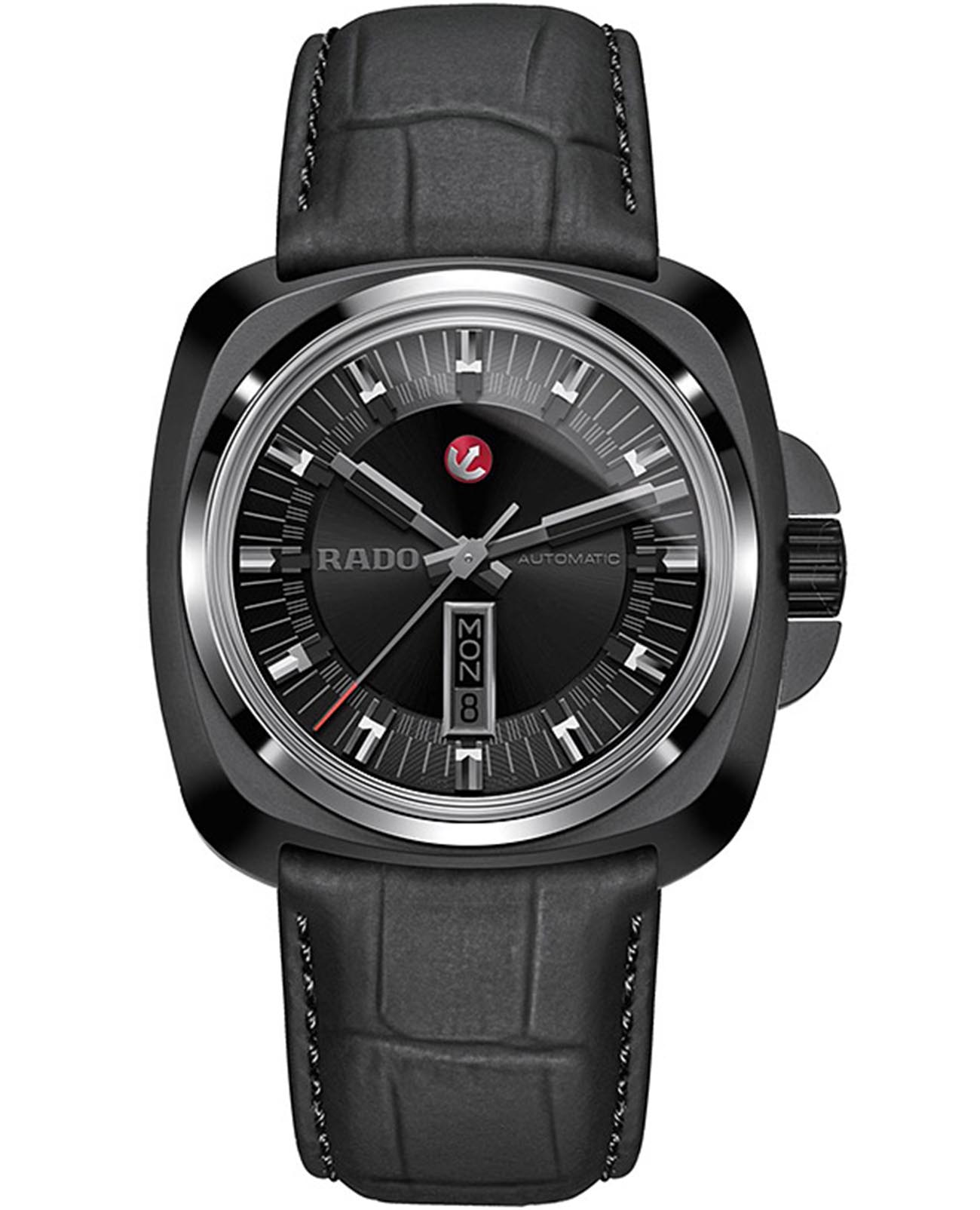 Rado Rado Hyperchrome R32171155 Automatic R32171155 механические мужские часы черный циферблат, браслет кожаный — вид спереди
