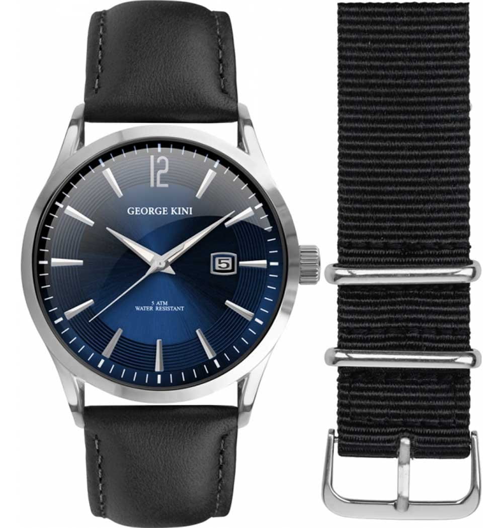 George Kini George Kini GK.11.1.3S.16  GK.11.1.3S.16 кварцевые мужские часы синий циферблат, браслет кожаный — вид спереди