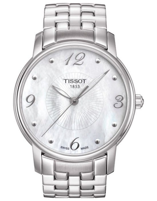 Tissot Tissot Lady Round T052.210.11.117.00  T0522101111700 кварцевые женские часы перламутровый циферблат, браслет  — вид спереди