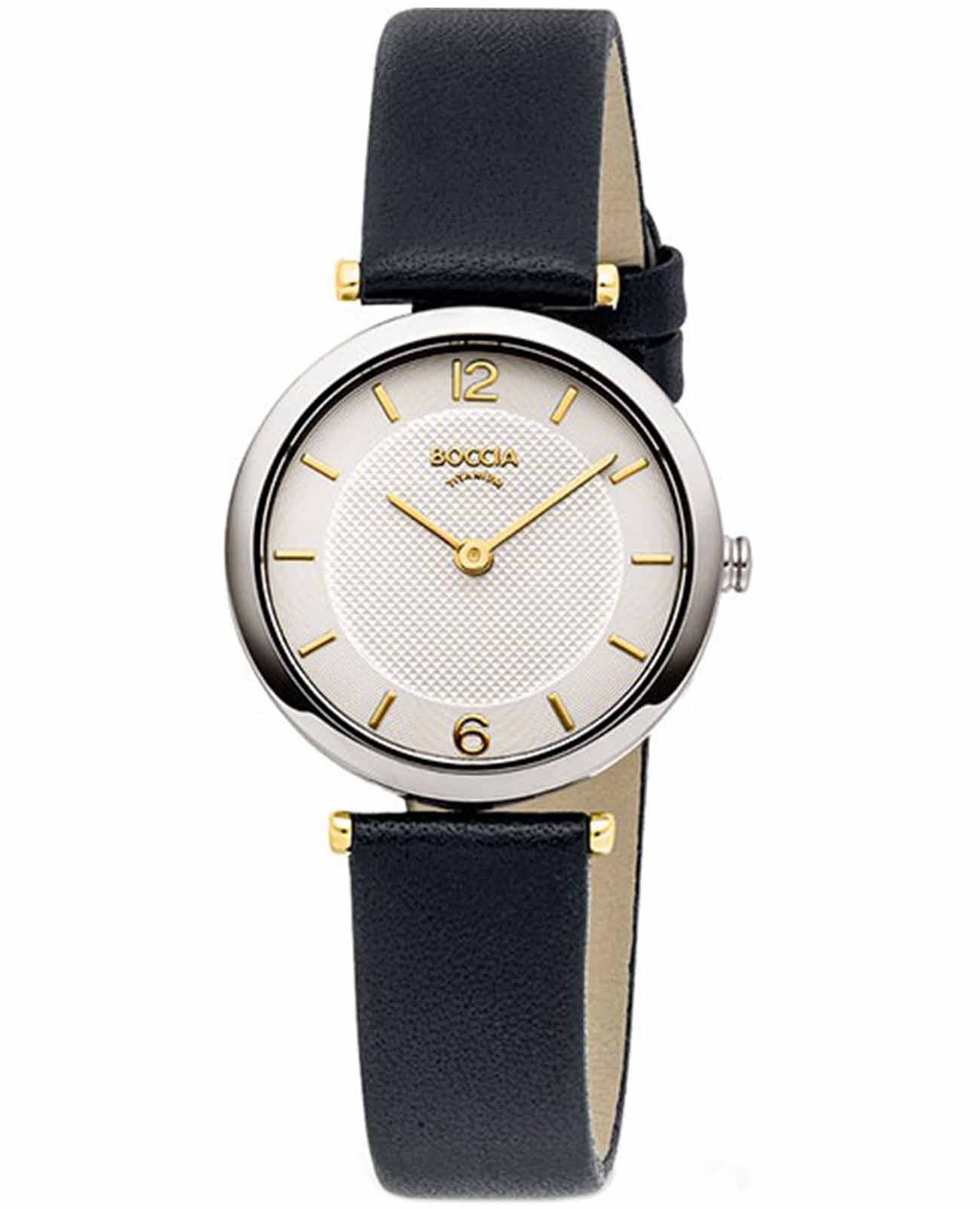 Boccia Titanium Boccia Titanium 3362-01  3362-01 кварцевые женские часы серебристый циферблат, браслет кожаный — вид спереди