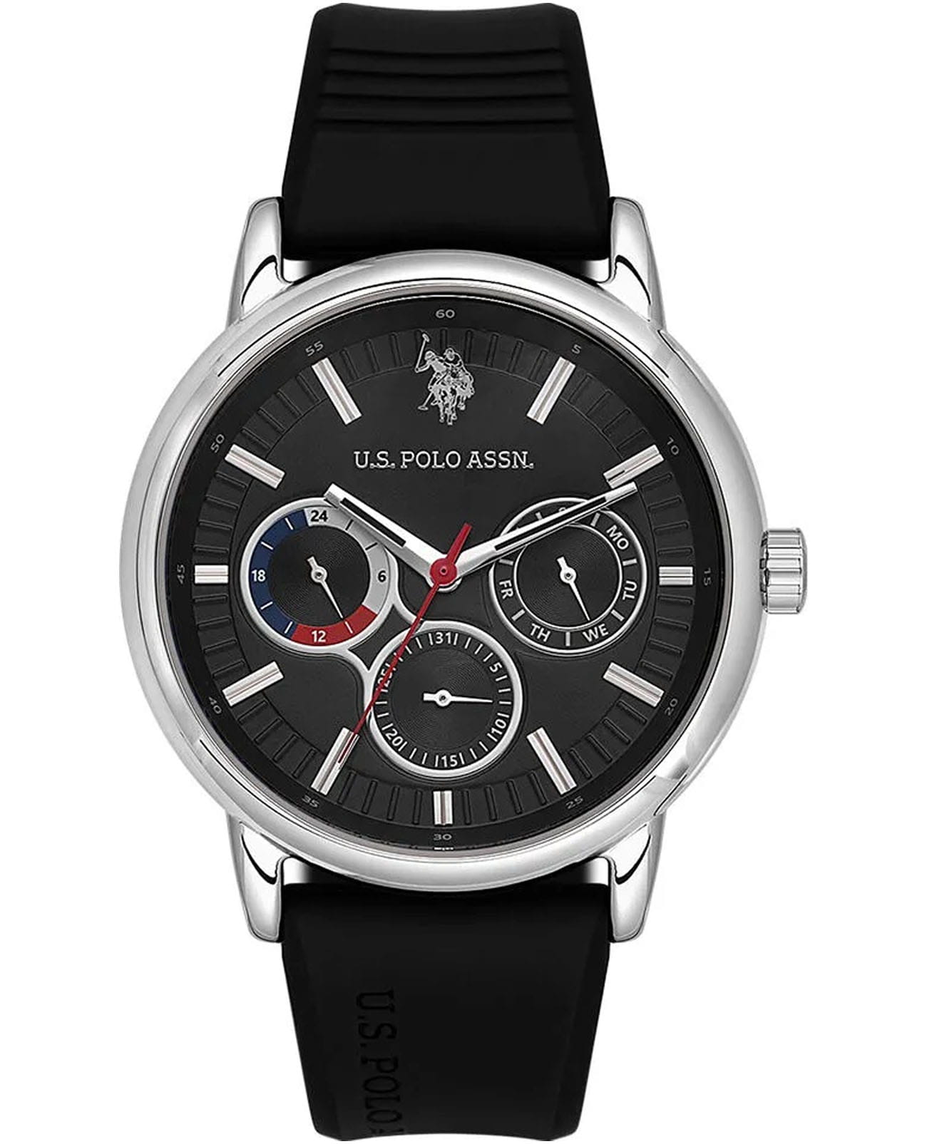 U.S. Polo Assn. U.S. Polo Assn. Crossing USPA1098-01  USPA1098-01 кварцевые мужские часы черный циферблат, браслет силикон — вид спереди