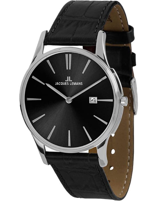 Jacques Lemans Jacques Lemans 1-1937A  1-1937A кварцевые женские часы черный циферблат, браслет кожаный — вид спереди