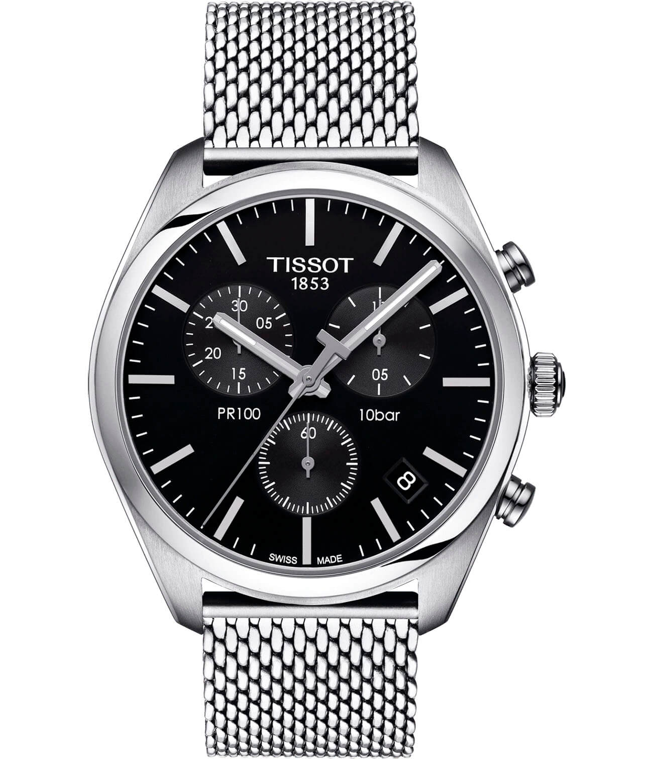 Tissot Tissot PR 100 Сhronograph T101.417.11.051.01 PR 100 T1014171105101 кварцевые мужские часы черный циферблат, браслет нержавеющая сталь — вид спереди