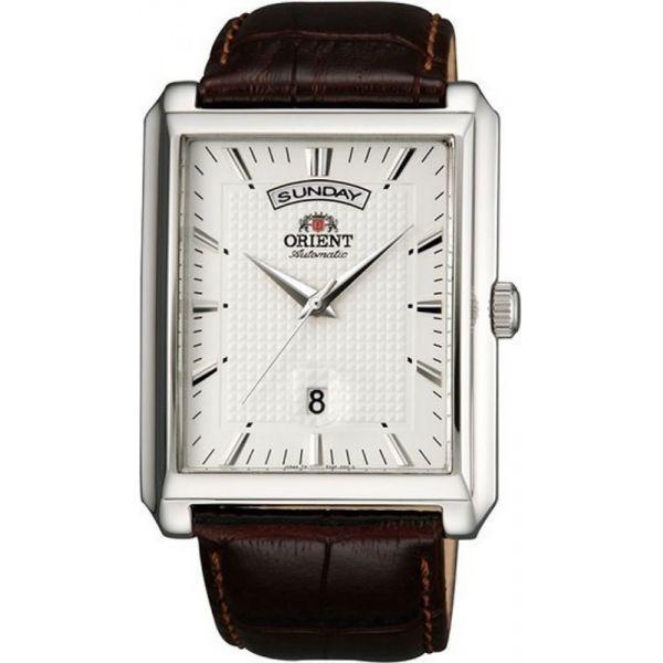 Orient Orient EVAF005W (FEVAF005W)  FEVAF005W механические мужские часы белый циферблат, браслет кожа + текстиль — вид спереди