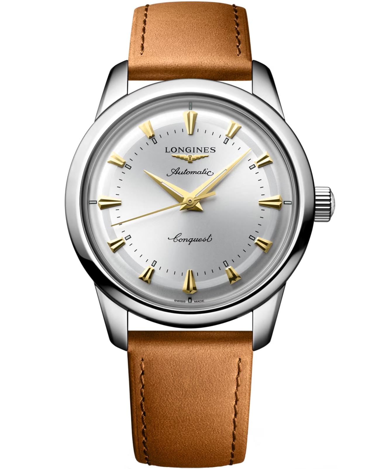 Longines Longines Heritage Classic L1.650.4.72.2  L16504722 механические мужские часы серебристый циферблат, браслет кожаный — вид спереди