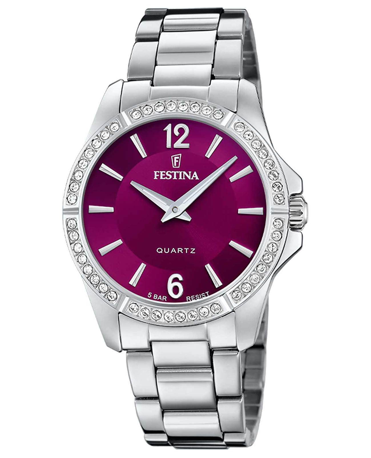 Festina Festina Mademoiselle F20593/2  F20593/2 кварцевые женские часы фиолетовый циферблат, браслет нержавеющая сталь 316l — вид спереди