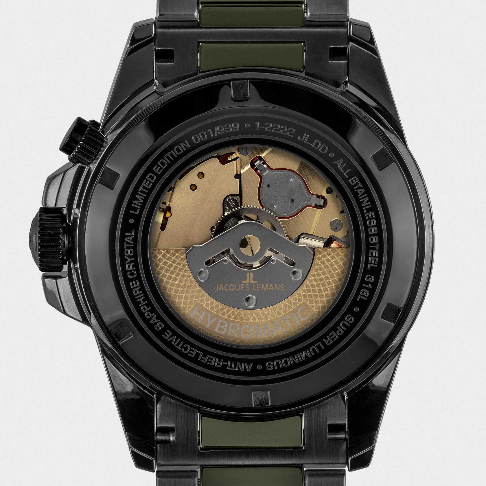 Jacques Lemans Jacques Lemans Hybromatic 1-2222F автокварц (кинетик) мужские часы часы крупный план зеленый циферблата