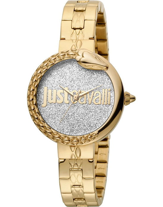 Just Cavalli Just Cavalli Animalier JC1L097M0125  JC1L097M0125 кварцевые женские часы серебристый циферблат, браслет сталь c pvd покрытием — вид спереди