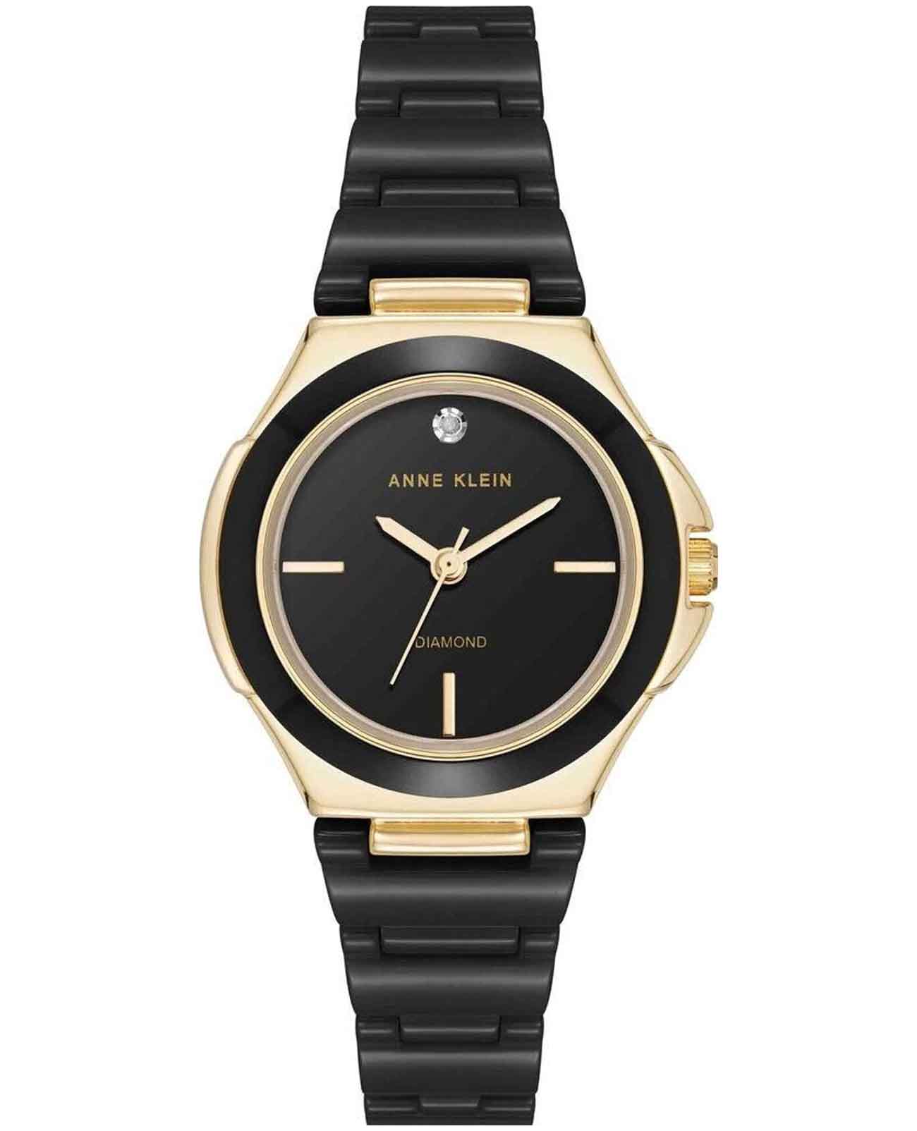 Anne Klein Anne Klein Diamond 5112GPBK  5112GPBK кварцевые женские часы черный циферблат, браслет сталь + pvd + керамика — вид спереди