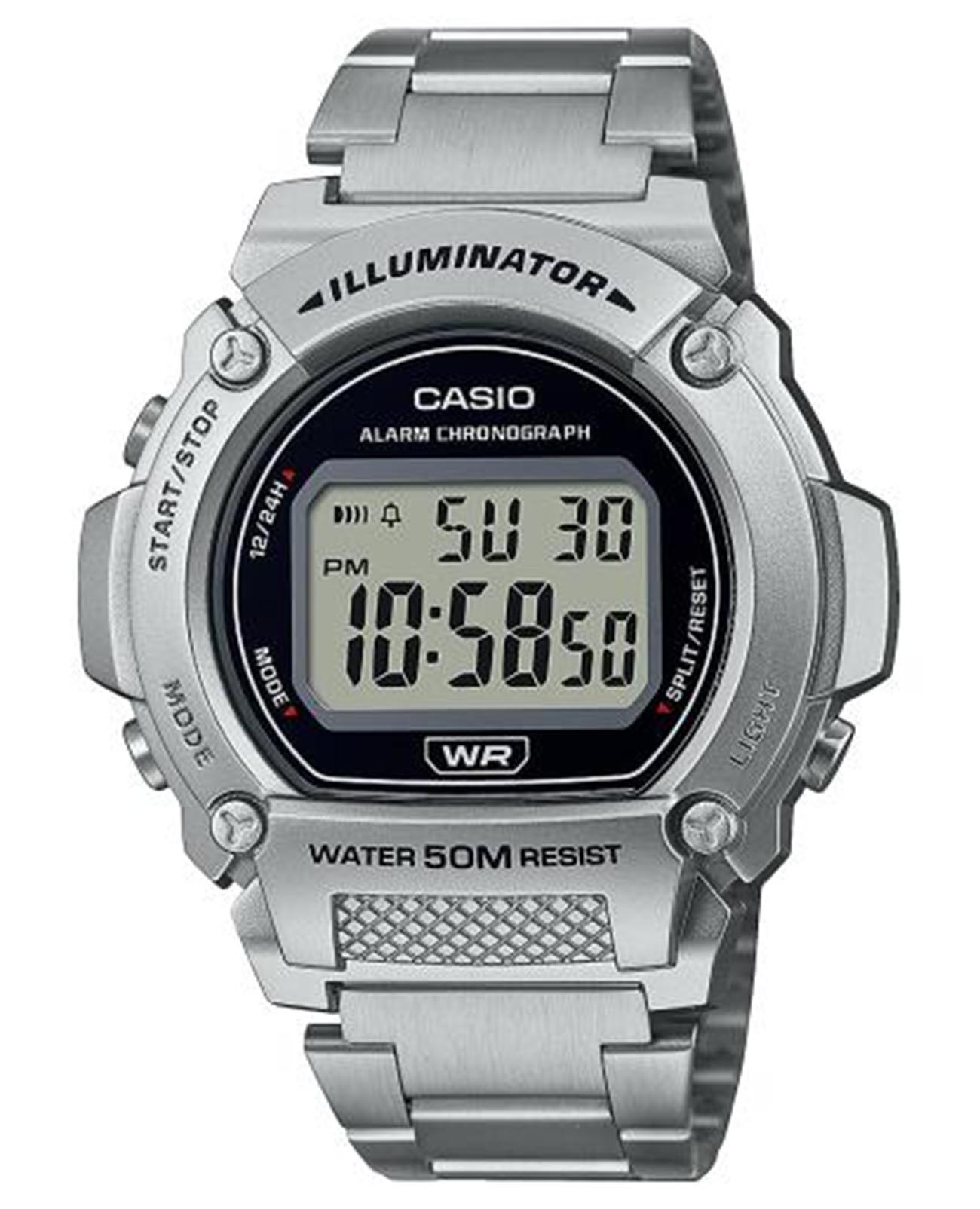 Casio Casio Collection W-219HD-1AVDF (W-219HD-1A)  W-219HD-1A кварцевые мужские часы  циферблат, браслет нержавеющая сталь — вид спереди