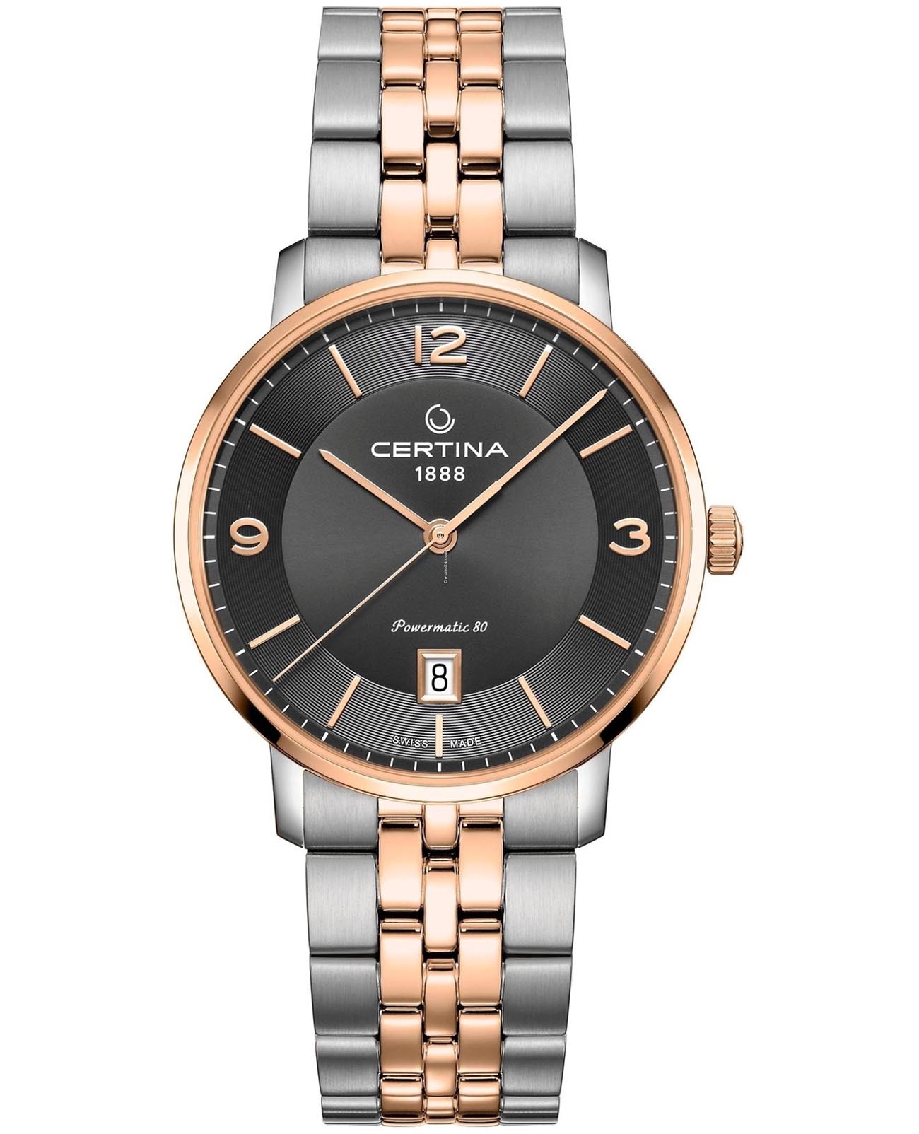 Certina Certina DS Caimano Powermatic 80 C035.407.22.087.01 DS Caimano C0354072208701 механические женские часы белый циферблат, браслет сталь c pvd покрытием — вид спереди