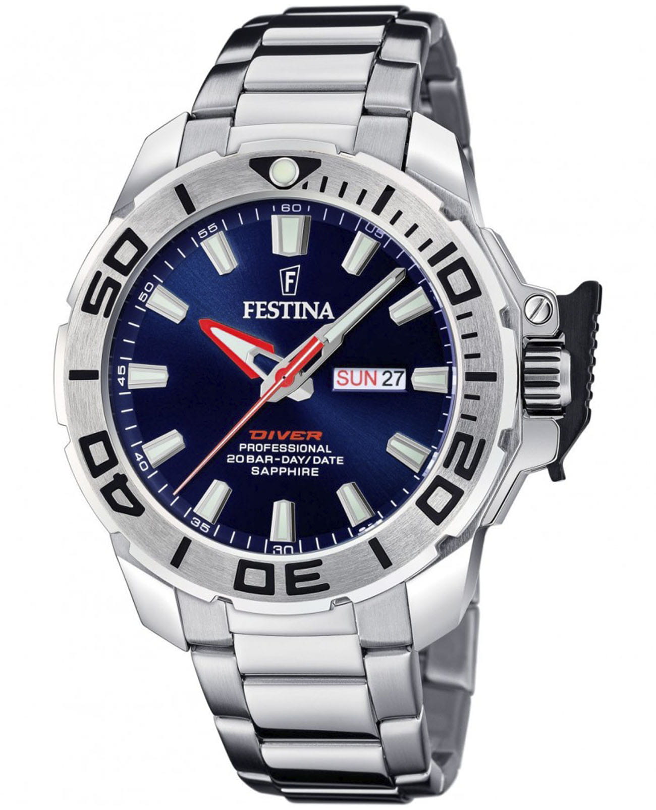 Festina Festina The Originals F20665/1  F20665/1 кварцевые мужские часы синий циферблат, браслет нержавеющая сталь 316l — вид спереди