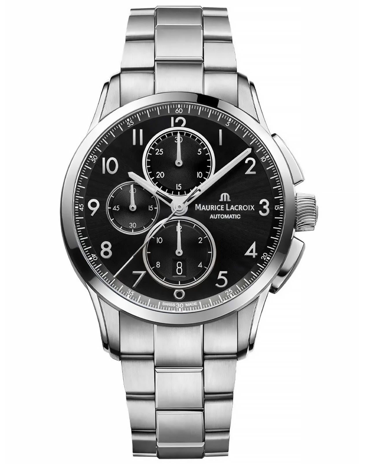 Maurice Lacroix Maurice Lacroix Pontos Chronograph 43mm PT6388-SS002-320-1  PT6388-SS002-320-1 механические мужские часы черный циферблат, браслет нержавеющая сталь — вид спереди
