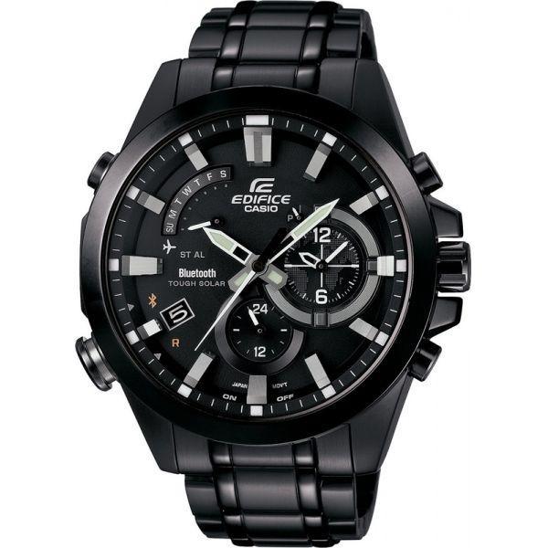 Casio Casio Edifice EQB-510DC-1A EQB EQB-510DC-1A кварцевые мужские часы черный циферблат, браслет 18-каратное желтое золото — вид спереди