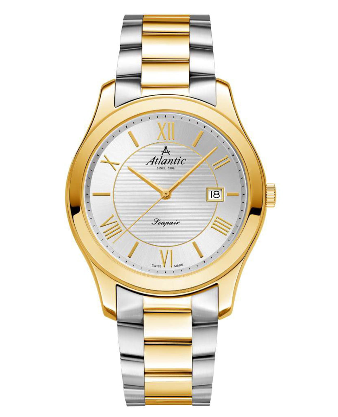 Atlantic Atlantic 60335.43.28G  60335.43.28G кварцевые мужские часы белый циферблат, браслет сталь c pvd покрытием — вид спереди