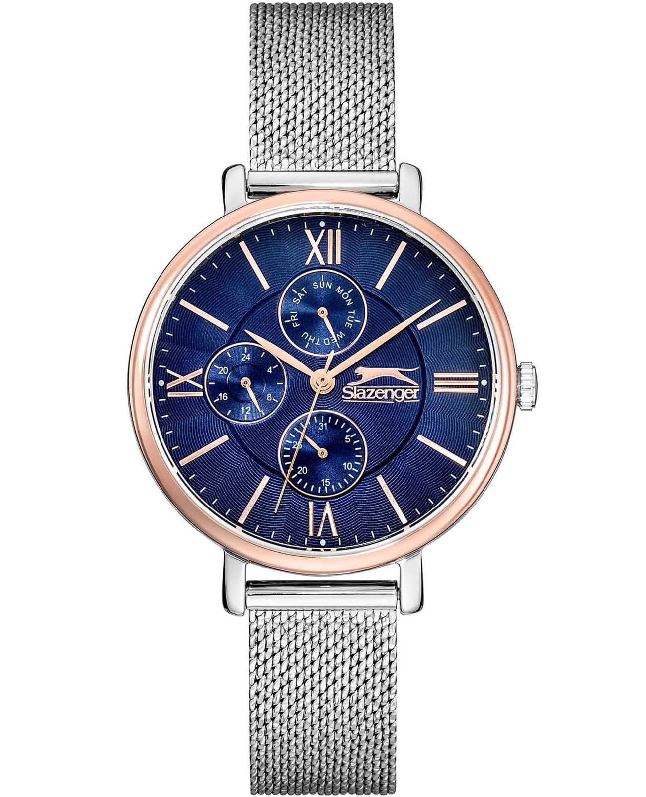Slazenger Slazenger SL.09.6543.4.03  SL.09.6543.4.03 кварцевые женские часы синий циферблат, браслет суперметалл — вид спереди