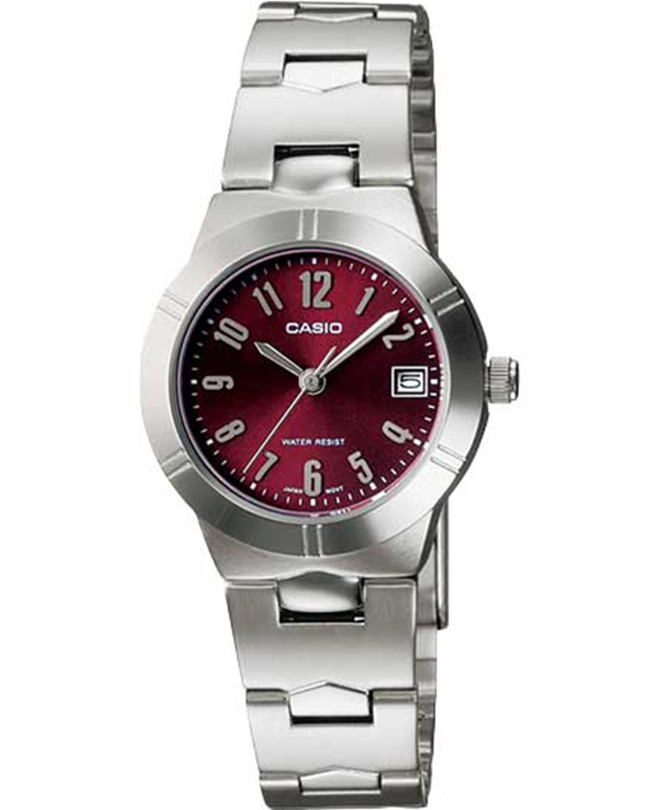 Casio Casio Collection LTP-1241D-4A2  LTP-1241D-4A2 кварцевые женские часы бордовый циферблат, браслет нержавеющая сталь — вид спереди