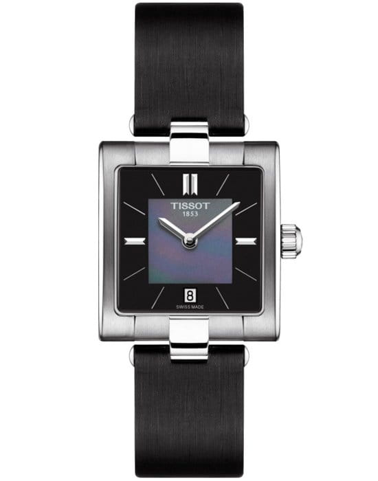 Tissot Tissot T02 T090.310.17.121.00  T0903101712100 кварцевые женские часы черный циферблат, браслет тканевый — вид спереди