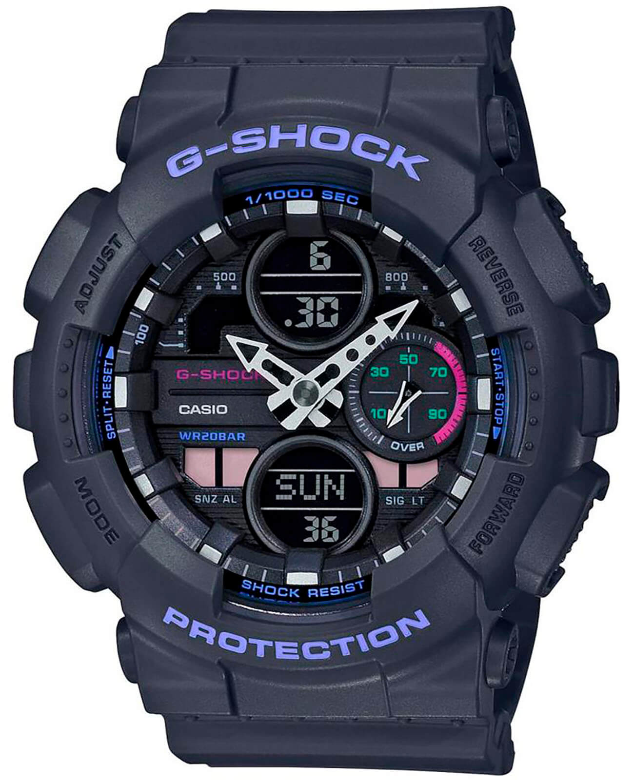 Casio Casio G-Shock GMA-S140-8A  GMA-S140-8A электронные женские часы черный циферблат, браслет пластик — вид спереди