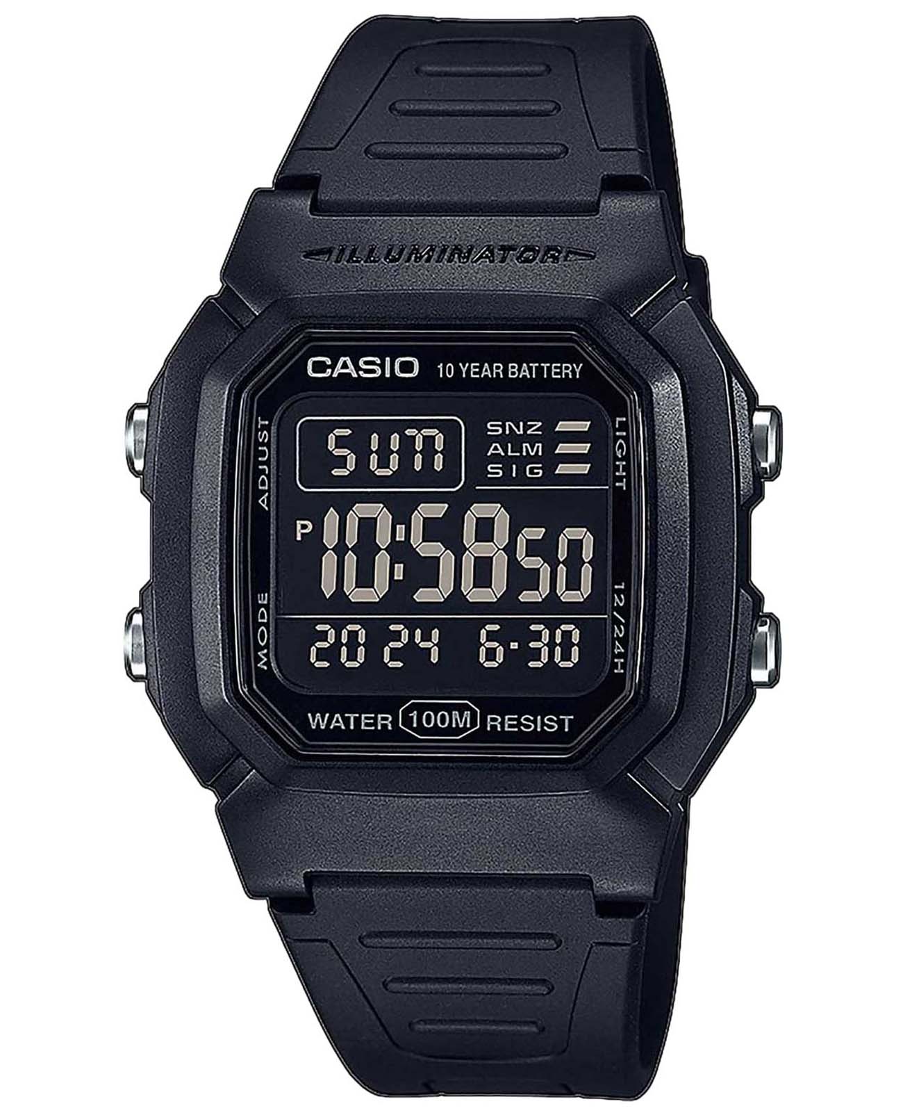 Casio Casio Collection W-800H-1BVDF  W-800H-1BVDF кварцевые мужские часы  циферблат, браслет силикон — вид спереди