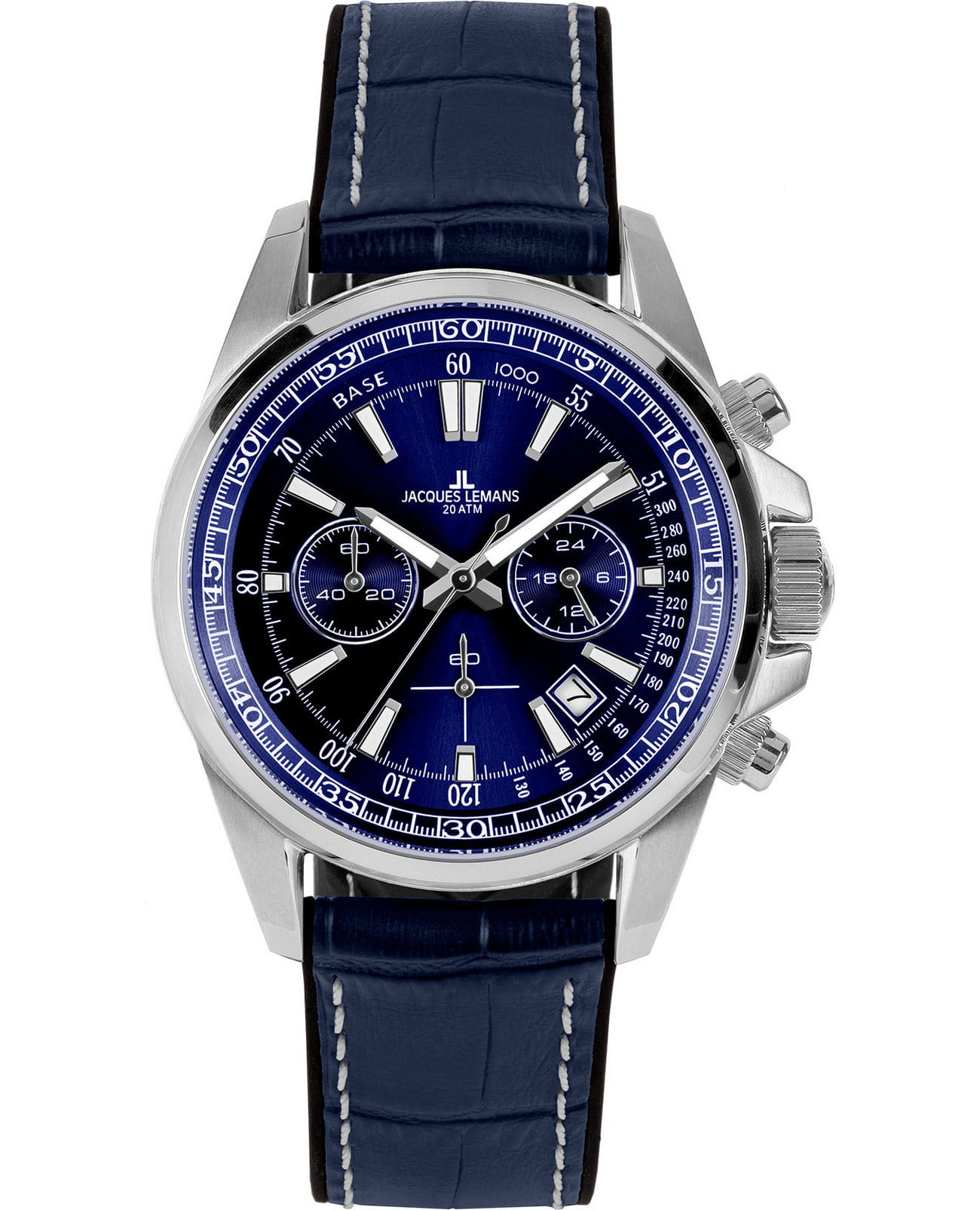Jacques Lemans Jacques Lemans  Sport 1-2117C  1-2117C кварцевые мужские часы синий циферблат, браслет кожаный — вид спереди