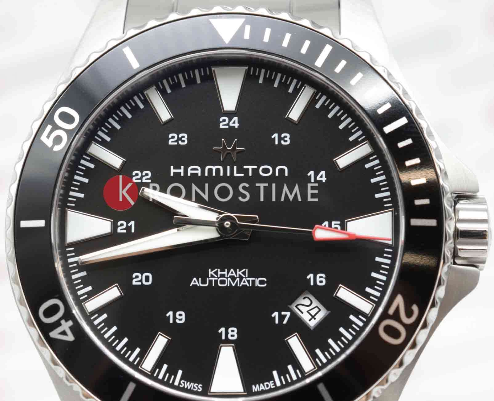 Hamilton Hamilton Khaki Navy Scuba Auto H82335131, khaki navy швейцария мужские часы на браслете нержавеющая сталь боковой вид