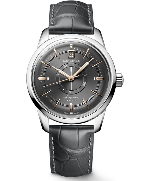 Longines Longines Heritage L1.648.4.62.2  L16484622 механические мужские часы черный циферблат, браслет кожаный — вид спереди