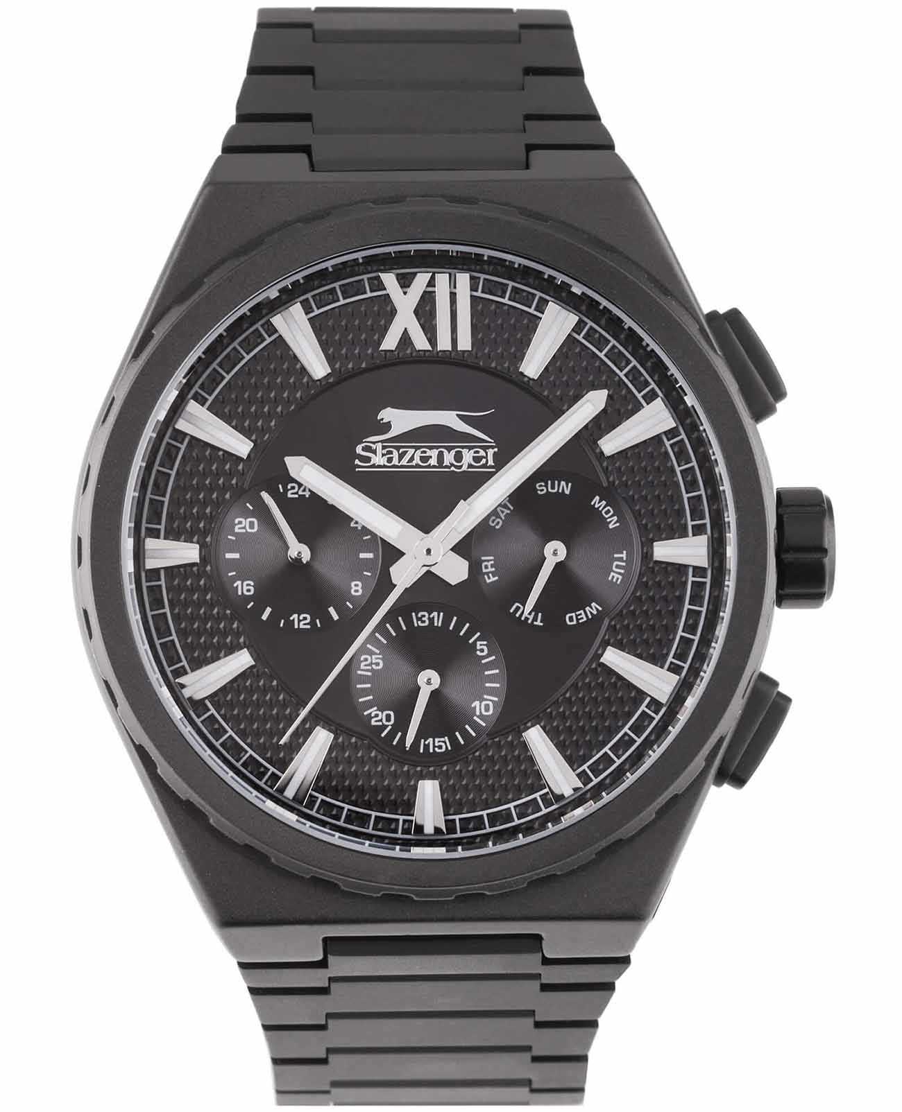 Slazenger Slazenger SL.09.2128.2.05  SL.09.2128.2.05 кварцевые мужские часы черный циферблат, браслет суперметалл с ip покрытием — вид спереди