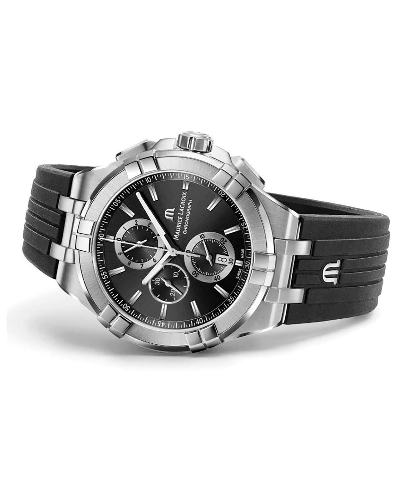 Maurice Lacroix Maurice Lacroix Aikon Chronograph AI1018-SS001-330-2, aikon швейцария мужские часы на браслете каучук боковой вид