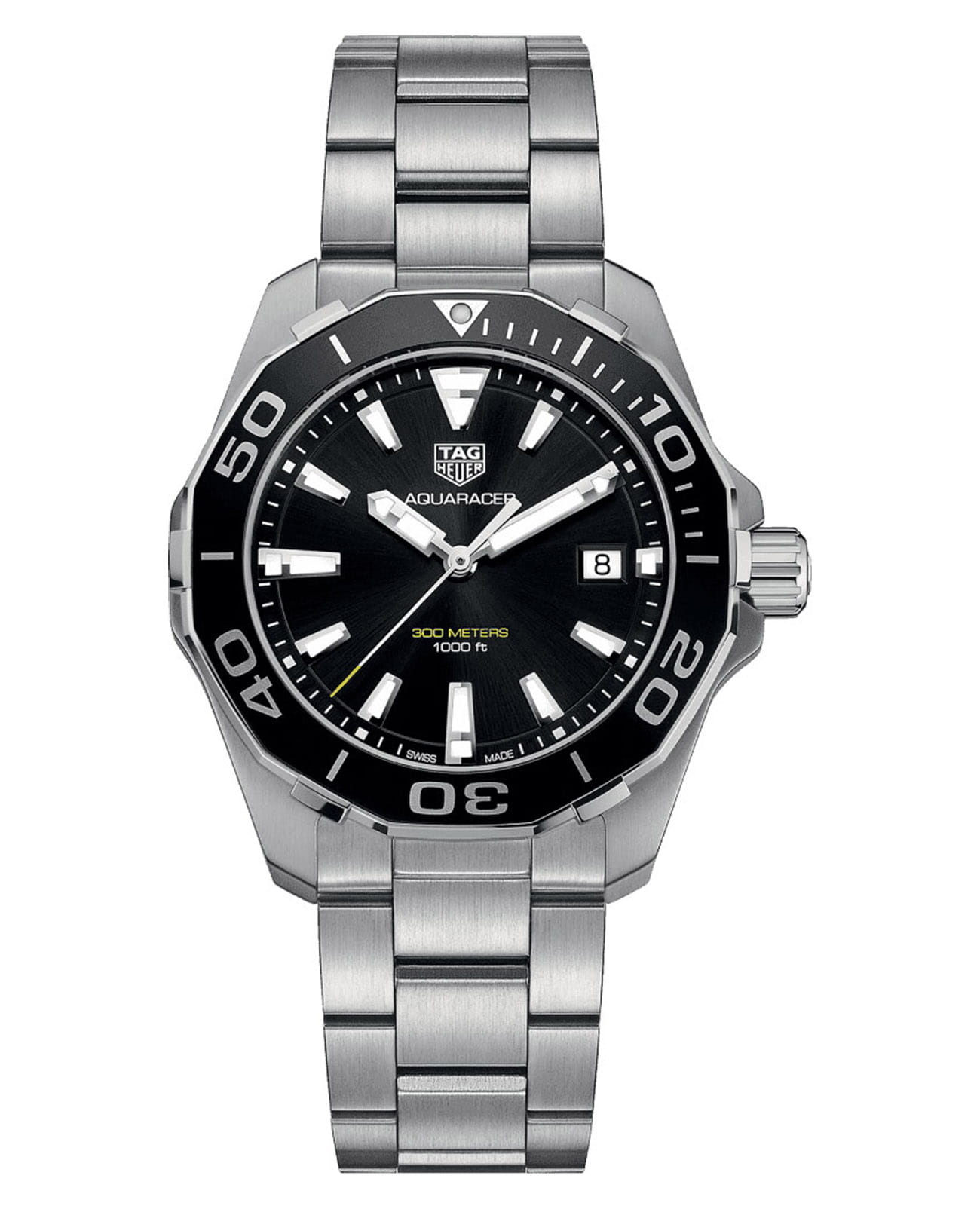 TAG Heuer TAG Heuer Aquaracer WAY111A.BA0928  WAY111A.BA0928 кварцевые мужские часы черный циферблат, браслет нержавеющая сталь — вид спереди