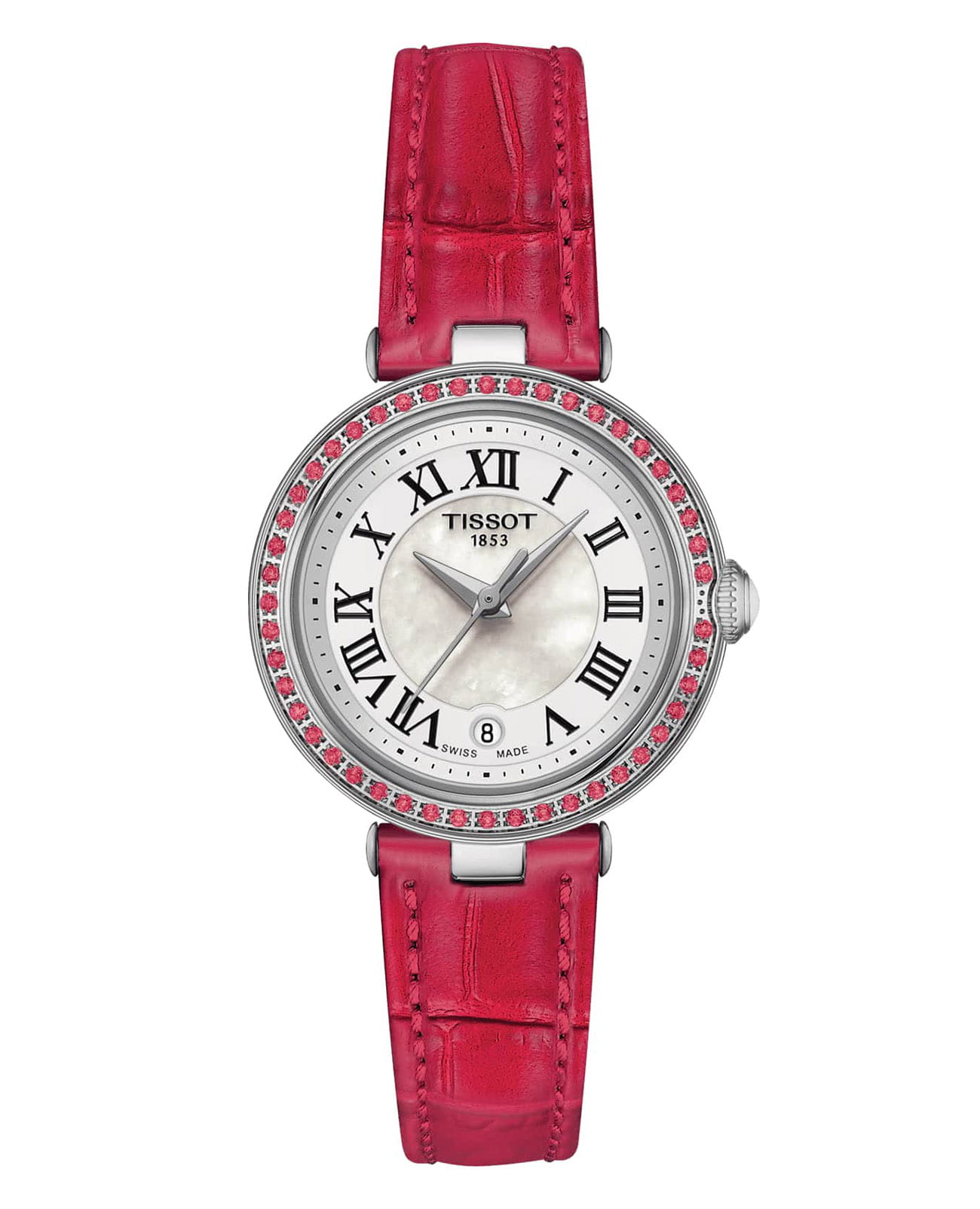 Tissot Tissot Bellissima Small Lady T126.010.66.113.00 Small T1260106611300 кварцевые женские часы серебристый циферблат, браслет кожаный — вид спереди