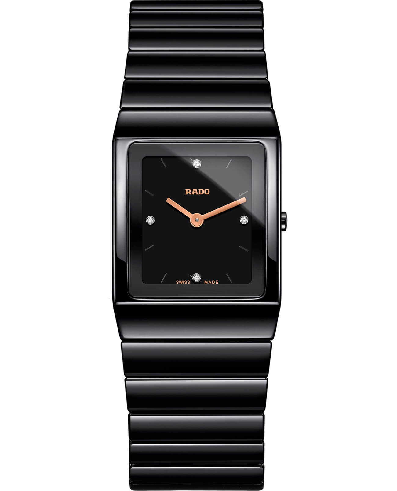 Rado Rado Ceramica Diamonds R21702722  R21702722 кварцевые женские часы черный циферблат, браслет высокотехнологичная керамика — вид спереди