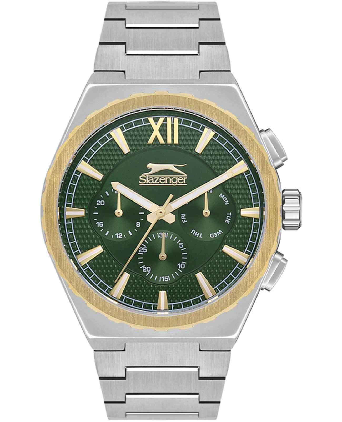 Slazenger Slazenger SL.09.2128.2.04  SL.09.2128.2.04 кварцевые мужские часы зеленый циферблат, браслет суперметалл — вид спереди