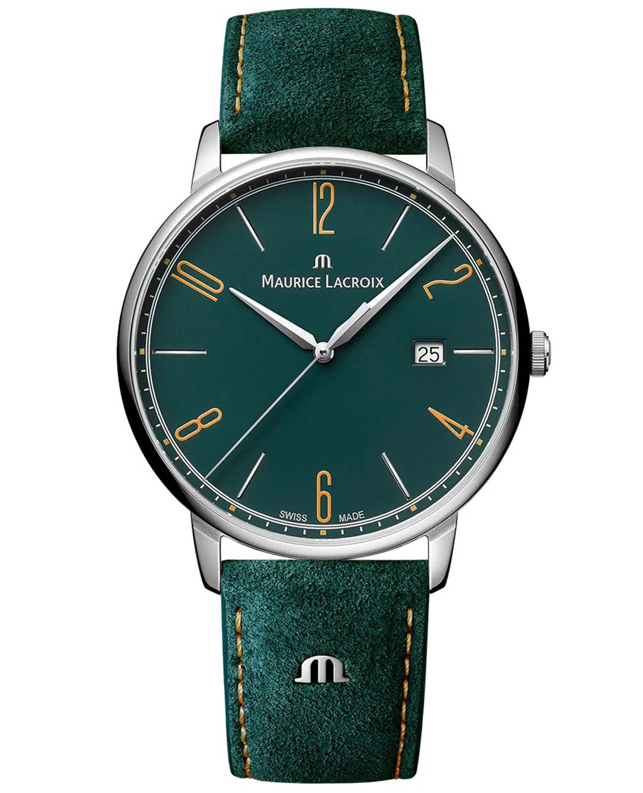 Maurice Lacroix Maurice Lacroix Eliros Date EL1118-SS001-620-5  EL1118-SS001-620-5 кварцевые женские часы зеленый циферблат, браслет кожаный — вид спереди