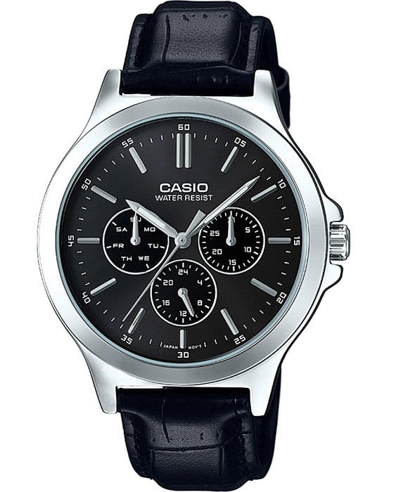 Casio Casio Collection MTP-V300L-1AUDF (MTP-V300L-1A)  MTP-V300L-1A кварцевые мужские часы черный циферблат, браслет кожаный — вид спереди