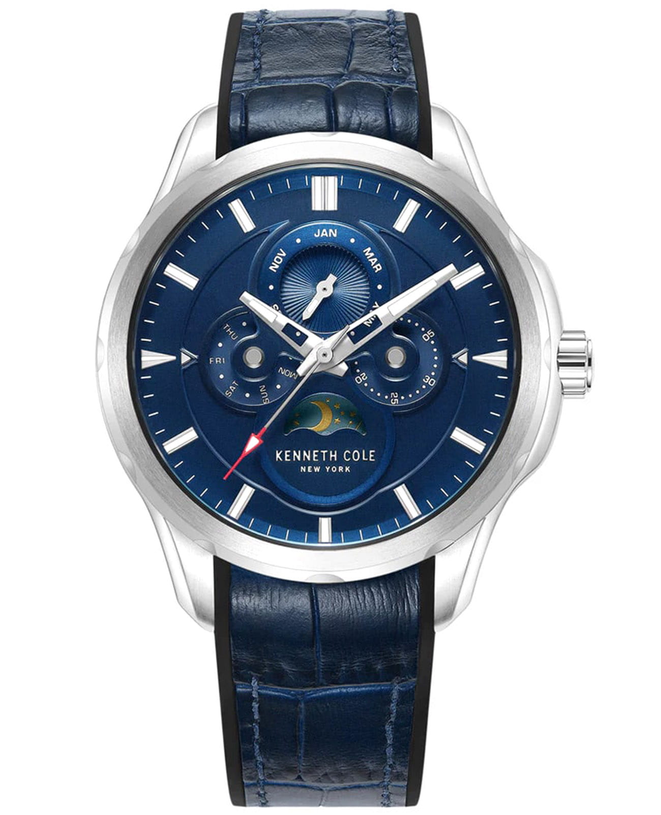 Kenneth Cole Kenneth Cole New York KCWGQ0015806  KCWGQ0015806 кварцевые мужские часы синий циферблат, браслет кожаный — вид спереди