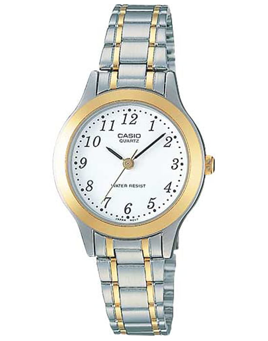 Casio Casio Collection LTP-1128G-7B  LTP-1128G-7B кварцевые женские часы белый циферблат, браслет сталь с ip покрытием — вид спереди