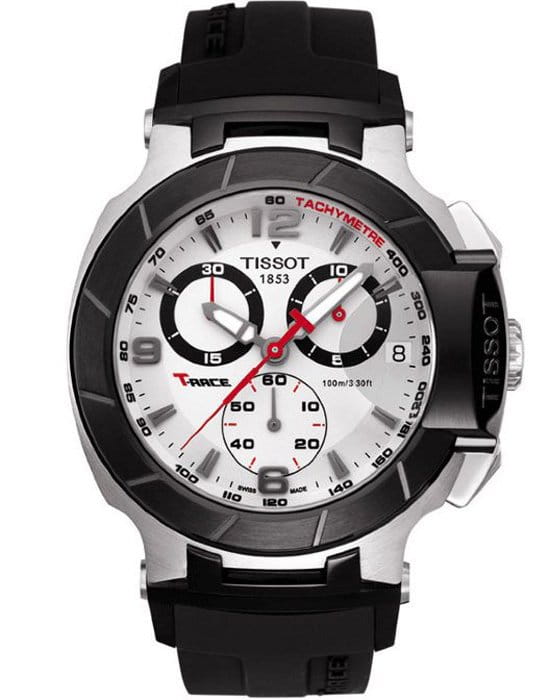 Tissot Tissot T-Sport T-Race Quartz Chronograph T048.417.27.037.00 T Race T0484172703700 кварцевые мужские часы белый циферблат, браслет карбон + полимер — вид спереди