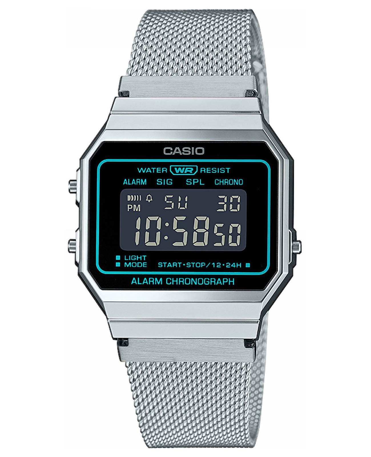 Casio Casio Vintage A700WEMS-1BEF  A700WEMS-1BEF кварцевые мужские часы  циферблат, браслет нержавеющая сталь — вид спереди