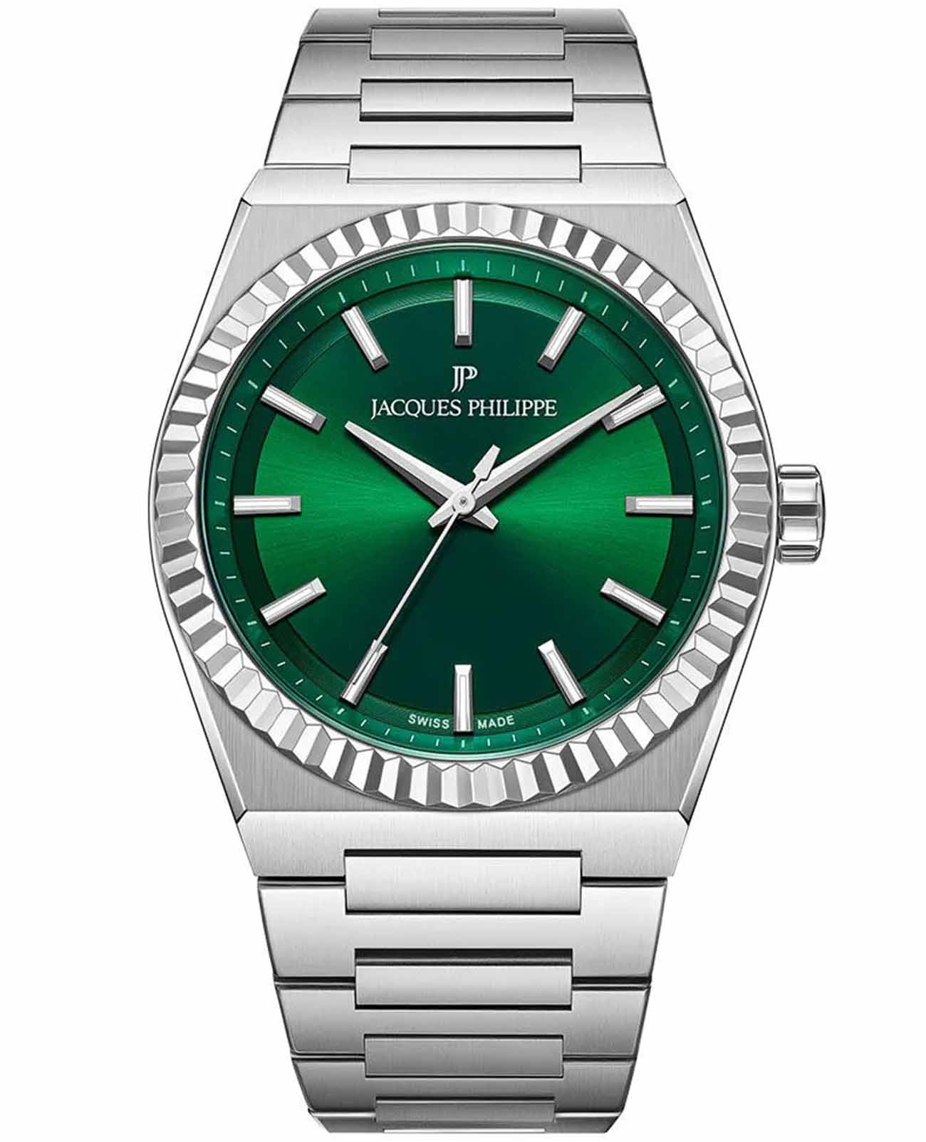 Jacques Philippe Jacques Philippe Borealis JPQGC5713X6  JPQGC5713X6 кварцевые мужские часы зеленый циферблат, браслет нержавеющая сталь 316l — вид спереди