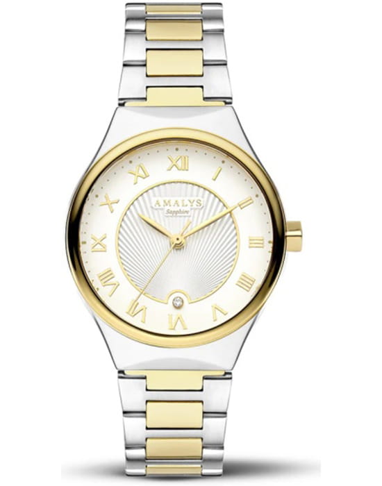 Amalys Amalys Olympe AMW-159  AMW-159 кварцевые женские часы белый циферблат, браслет нержавеющая сталь с pvd-покрытием — вид спереди