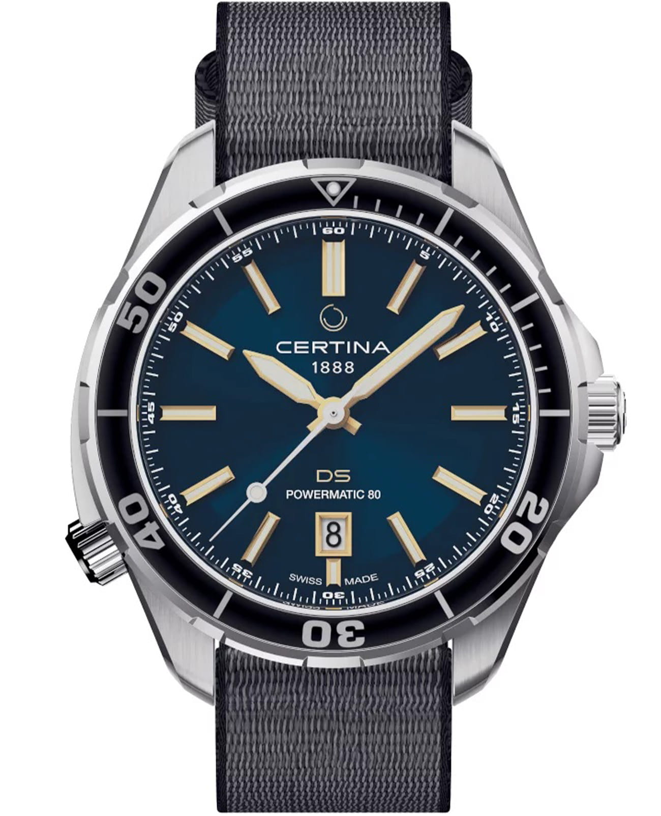 Certina Certina DS+ C041.407.19.041.91  C0414071904191 механические мужские часы синий циферблат, браслет нержавеющая сталь — вид спереди