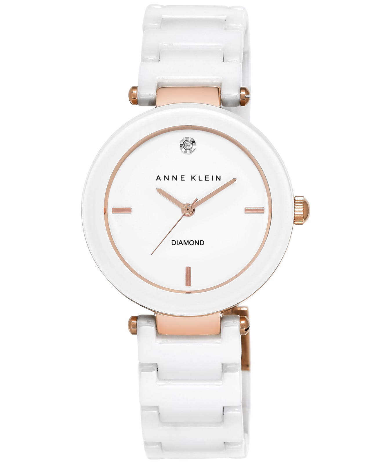 Anne Klein Anne Klein Diamond 1018RGWT  1018RGWT кварцевые женские часы белый циферблат, браслет керамика — вид спереди