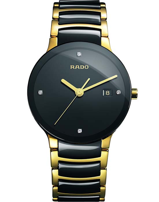 Rado Rado Centrix Diamonds R30929712  R30929712 кварцевые мужские часы черный циферблат, браслет сталь + pvd + керамика — вид спереди