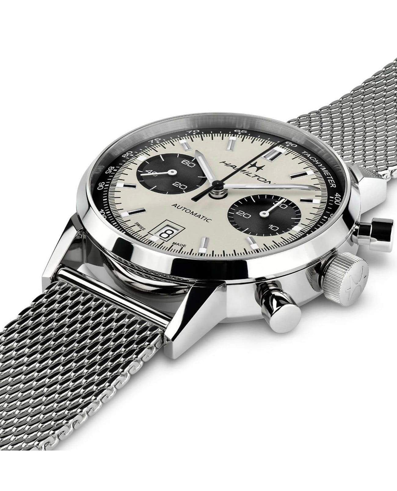 Hamilton Hamilton American Classic Intra-Matic Auto Chrono H38416111,  швейцария мужские часы на браслете нержавеющая сталь боковой вид