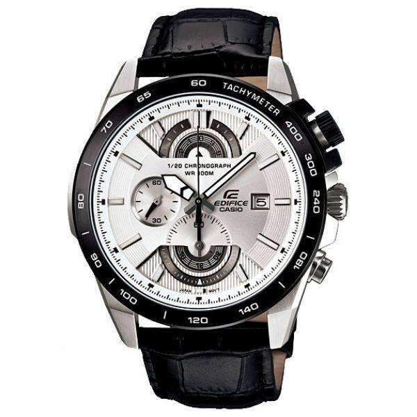 Casio Casio Edifice EFR-520L-7A EFR EFR-520L-7A автокварц (кинетик) мужские часы белый циферблат, браслет кожаный — вид спереди