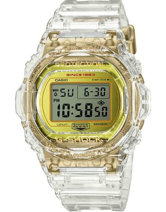 Casio Casio G-Shock DW-5735E-7  DW-5735E-7ER электронные мужские часы золотой циферблат, браслет пластик — вид спереди