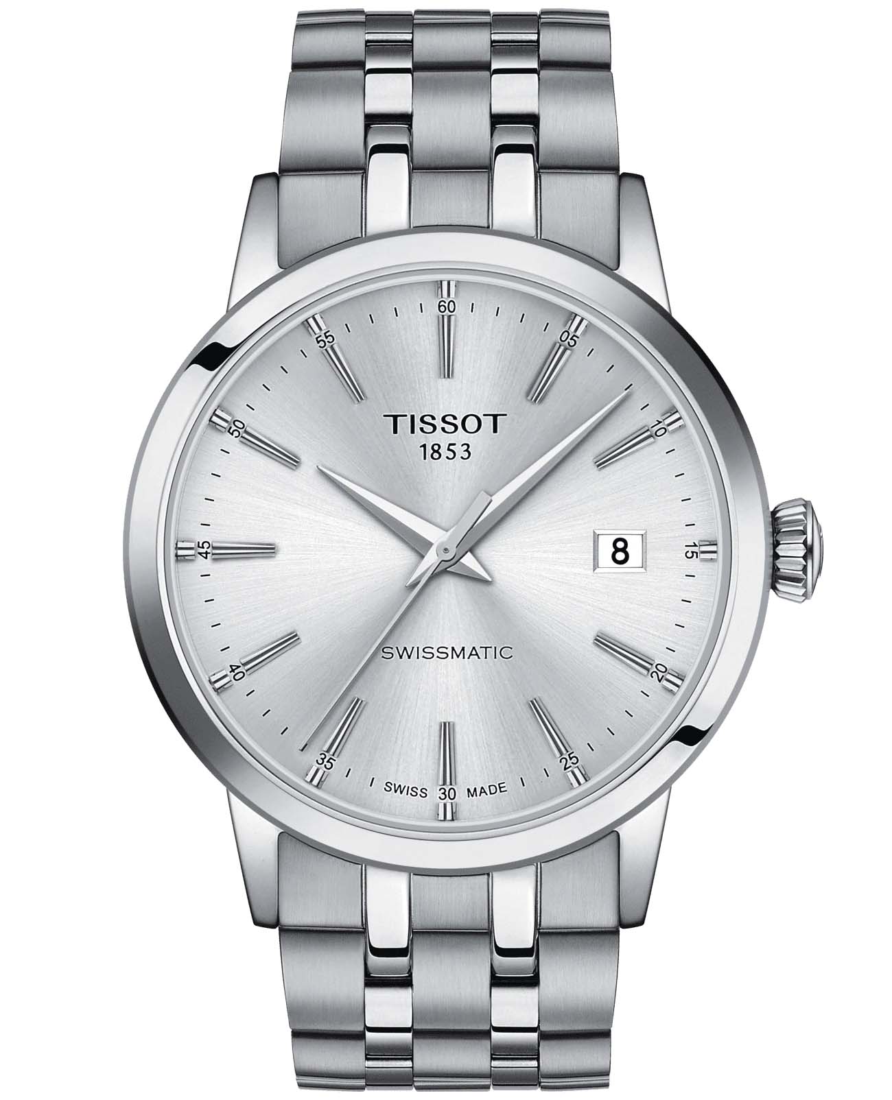 Tissot Tissot Classic Dream Swissmatic T129.407.11.031.00 Classic Dream T1294071103100 механические мужские часы серебристый циферблат, браслет нержавеющая сталь — вид спереди