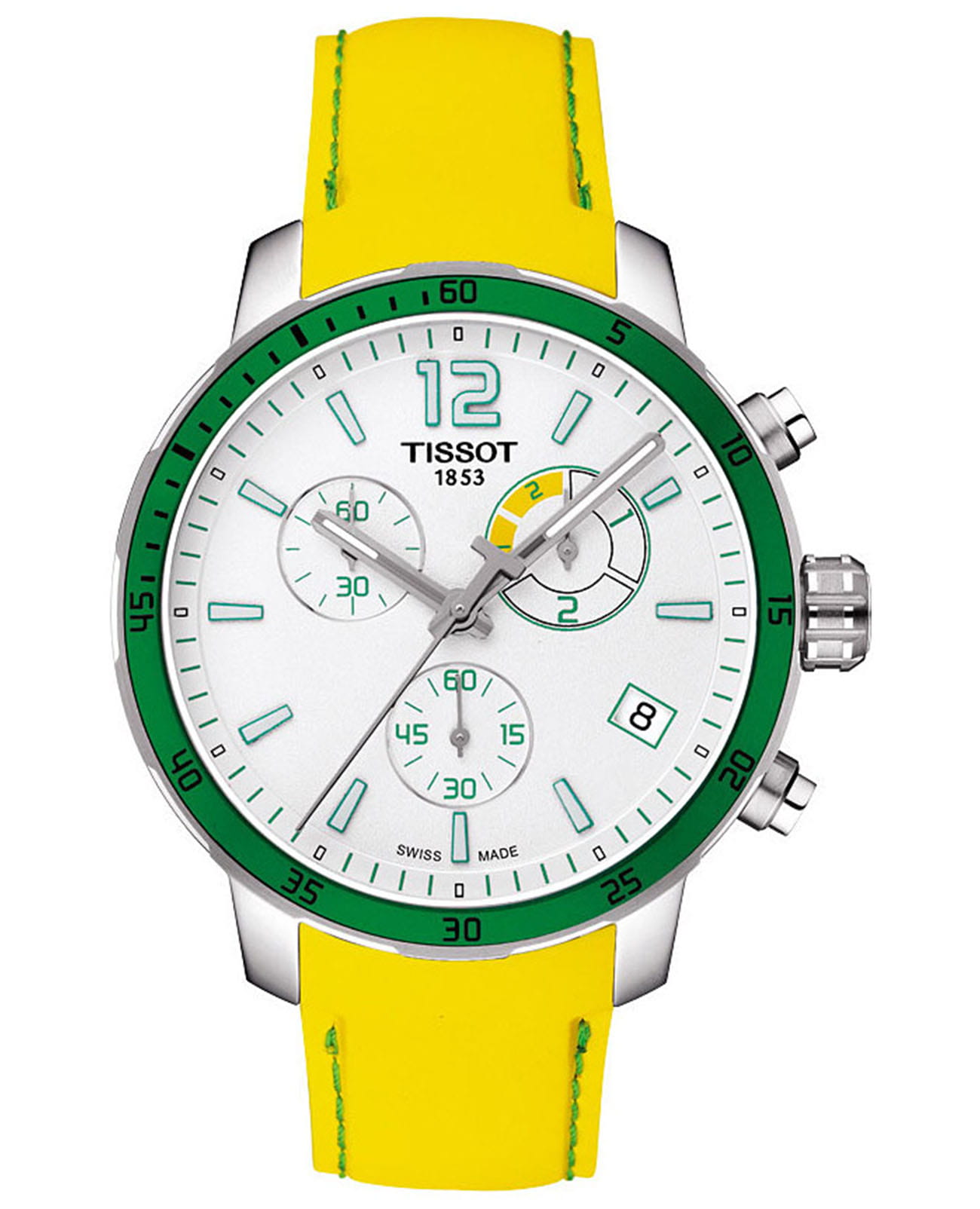 Tissot Tissot Quickster Chronograph Football T095.449.17.037.01 Quickster T0954491703701 кварцевые мужские часы белый циферблат, браслет силикон — вид спереди